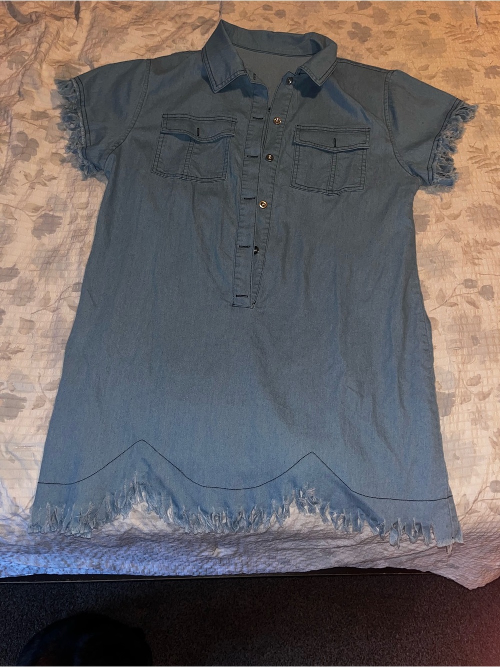 Chambray Denim Shirt Dress in Light Blue